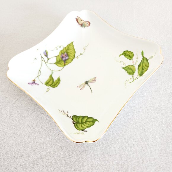 Godinger Co Jardin Dragonfly 5" Ceramic Porcelain Dish Serving Candy Square - Picture 1 of 11